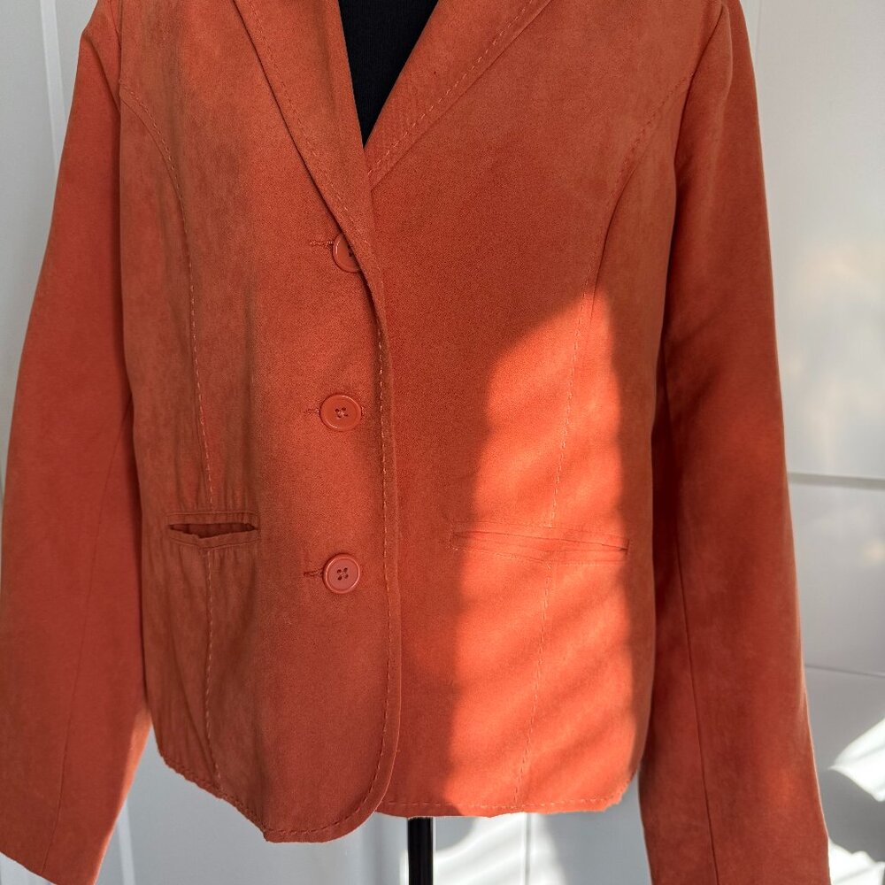Studio Works Lined Burnt Orange Faux Suede Blazer Size Petite 12
